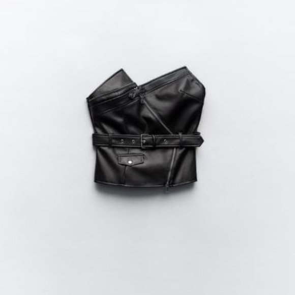 Assymetric Faux Leather Tube Top - Picture 2 of 5